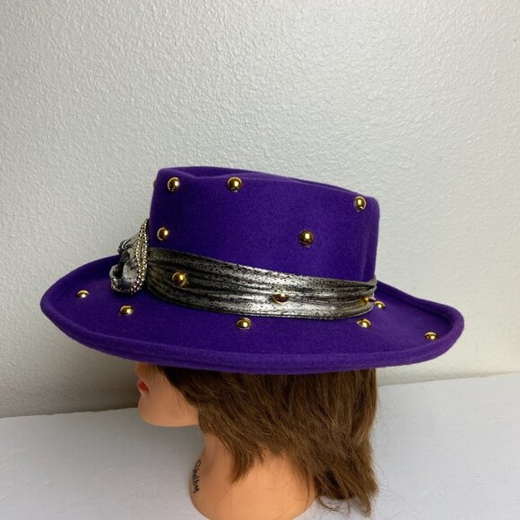 Vintage Purple 100 % Wool Hat Decorated Evening Party main image 5